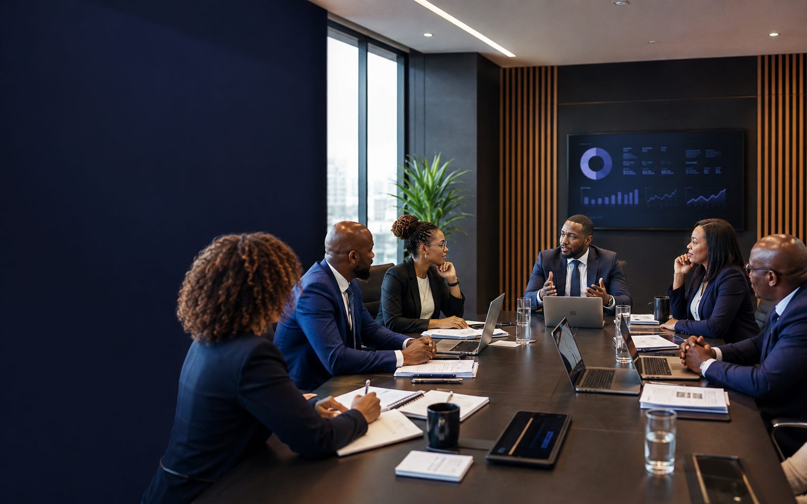Executive boardroom discussion