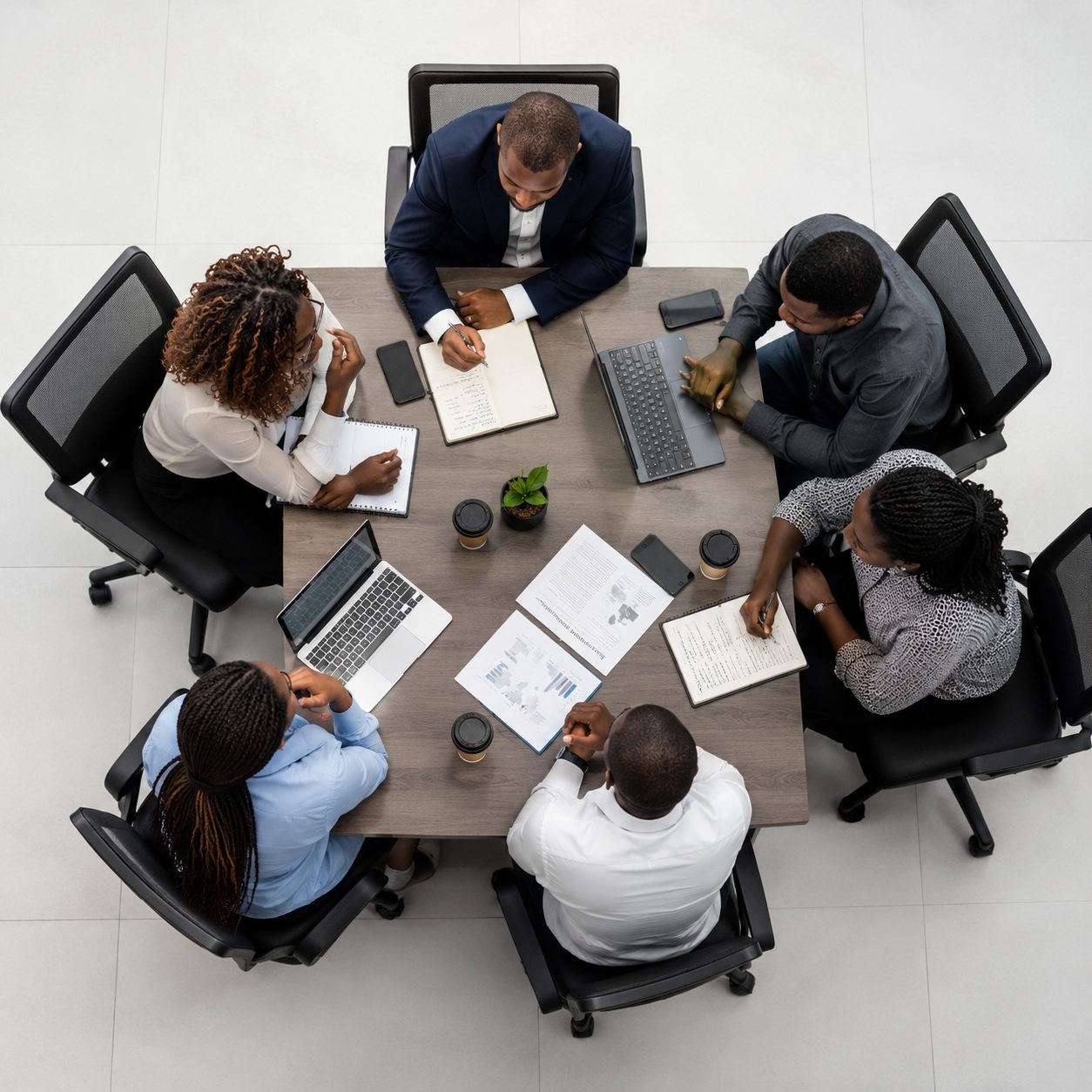 Project team working around one table